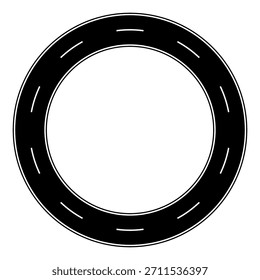Ícone de estrada circular, anel preto com marcações de faixa tracejada, símbolo abstrato