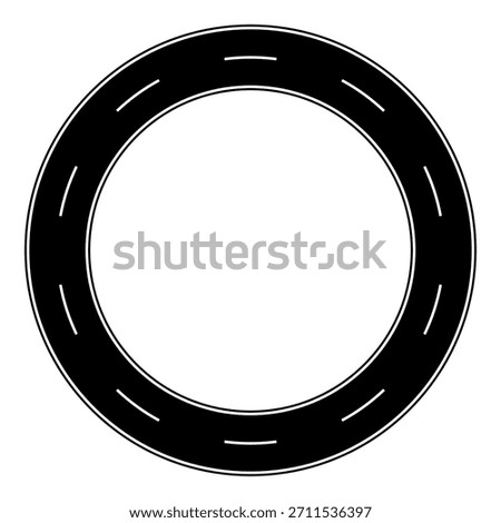 Circular road icon, black ring with dashed lane markings, abstract symbol