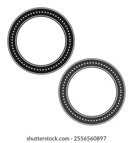 Circular road icon. Double lane detail. Minimal black and white design. Vector illustration.