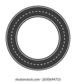 Ícone de estrada circular. Delineamento da rodovia em anel. Rota do vetor de transporte. Símbolo de faixa tracejada.