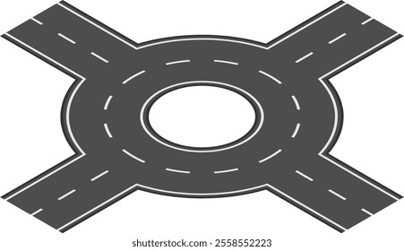 Circular road intersection featuring four connecting roads, promoting smooth traffic flow while enhancing overall road safety in an urban environment