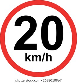 Um sinal de estrada circular indica um limite de velocidade de 20 km/h.