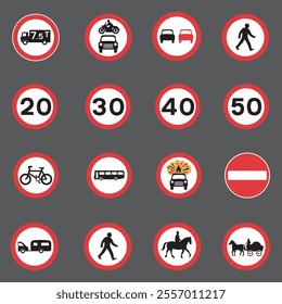 Circular road sign isolated object vector pack HQ.