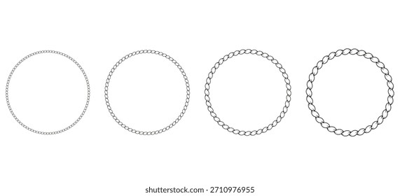 Kreisförmiger Seilrahmen mit nautischem Knotendesign. Geflochtener Seilrand, ideal für Dekoration und Kunsthandwerk zum Thema Meer. Flache Vektorgrafik einzeln auf weißem Hintergrund.