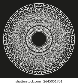 Circular rosette design. Black white pattern. Abstract spiral shape. Vector radial form.
