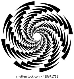 Circular, rotating spiral, vortex element, motif. Abstract geometric shape. Non-figural monochrome illustration.