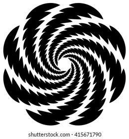 Circular, rotating spiral, vortex element, motif. Abstract geometric shape. Non-figural monochrome illustration.