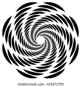 Circular, rotating spiral, vortex element, motif. Abstract geometric shape. Non-figural monochrome illustration.