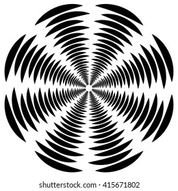 Circular, rotating spiral, vortex element, motif. Abstract geometric shape. Non-figural monochrome illustration.