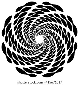 Circular, rotating spiral, vortex element, motif. Abstract geometric shape. Non-figural monochrome illustration.