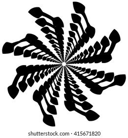 Circular, rotating spiral, vortex element, motif. Abstract geometric shape. Non-figural monochrome illustration.