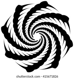Circular, rotating spiral, vortex element, motif. Abstract geometric shape. Non-figural monochrome illustration.