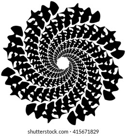 Circular, rotating spiral, vortex element, motif. Abstract geometric shape. Non-figural monochrome illustration.