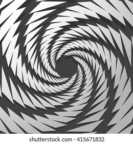 Circular, rotating spiral, vortex element, motif. Abstract geometric shape. Non-figural monochrome illustration.
