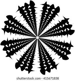 Circular, rotating spiral, vortex element, motif. Abstract geometric shape. Non-figural monochrome illustration.