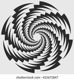 Circular, rotating spiral, vortex element, motif. Abstract geometric shape. Non-figural monochrome illustration.