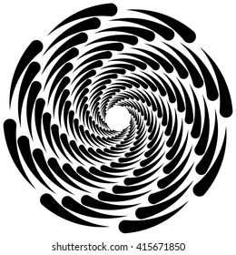Circular, rotating spiral, vortex element, motif. Abstract geometric shape. Non-figural monochrome illustration.