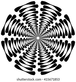 Circular, rotating spiral, vortex element, motif. Abstract geometric shape. Non-figural monochrome illustration.