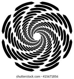 Circular, rotating spiral, vortex element, motif. Abstract geometric shape. Non-figural monochrome illustration.
