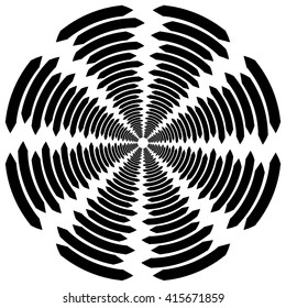 Circular, rotating spiral, vortex element, motif. Abstract geometric shape. Non-figural monochrome illustration.