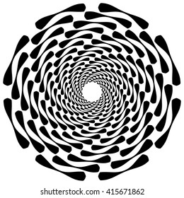 Circular, rotating spiral, vortex element, motif. Abstract geometric shape. Non-figural monochrome illustration.
