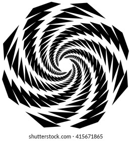 Circular, rotating spiral, vortex element, motif. Abstract geometric shape. Non-figural monochrome illustration.