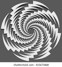 Circular, rotating spiral, vortex element, motif. Abstract geometric shape. Non-figural monochrome illustration.