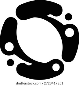 Símbolo de rotação circular com quatro elementos curvos em preto estilizados e pontos de ênfase design minimalista isolado que representa o trabalho em equipe do processo do ciclo de movimento