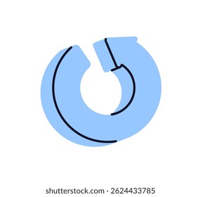 Seta circular arredondada, laço. Movimento rotativo. Atualizar, recarregar, reiniciar e redefinir ação com símbolo de ciclo curvo. comando UI, ícone da interface. Ilustração de vetor plano isolada no plano de fundo branco