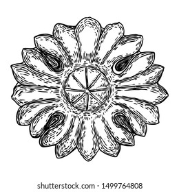 Circular round floral mandala like vintage decorative Baroque ornament elements. Drawing marble stone for fashion scarf, print, fabric design. Vector. 