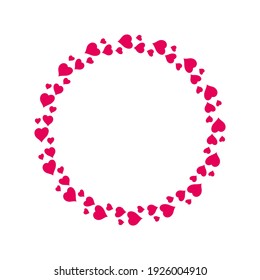 Marco circular de corazones rosados. Ilustración vectorial plana aislada en blanco.
