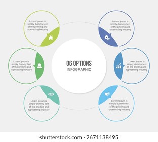 Circular Round Infographic Template Design With 6 Steps, Process Workflow Diagram