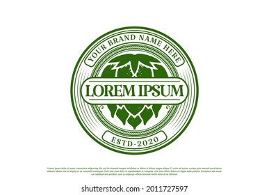 Circular Round Old Vintage Green Hop for Craft Beer, Brewing or Brewery Label Logo Design Vector