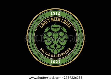 Circular Round Old Vintage Green Hop for Craft Beer Brewing or Brewery Label Design Vector