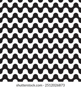 Circular rounded waves black and white vector abstract square seamless pattern or texture.