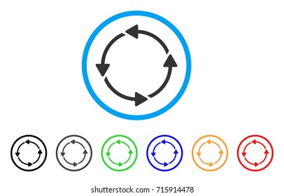 Circular Route icon. Vector illustration style is a flat iconic circular route gray rounded symbol inside light blue circle with black, gray, green, blue, red, orange color versions.