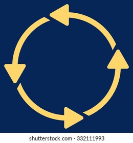 Circular Route vector icon. Style is flat symbol, yellow color, rounded angles, blue background.