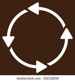 Circular Route vector icon. Style is flat symbol, white color, rounded angles, brown background.