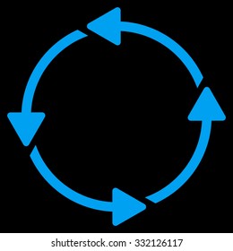 Circular Route vector icon. Style is flat symbol, blue color, rounded angles, black background.