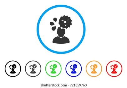 Circular Saw Accident rounded icon. Style is a flat circular saw accident grey symbol inside light blue circle with black, gray, green, blue, red, orange variants.