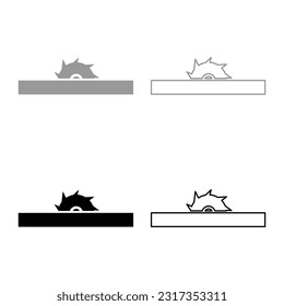Circular saw bench table wheel blade carpentry workshop concept set icon grey black color vector illustration image solid fill outline contour line thin flat style