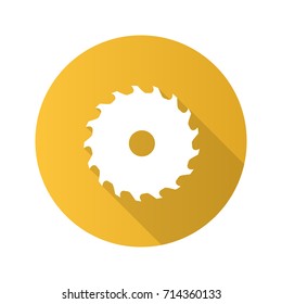 Circular saw blade flat design long shadow glyph icon. Wheel blade. Vector silhouette illustration