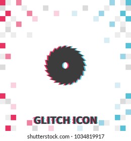 Circular saw blade  glitch effect vector icon. Saw wheel illustration.