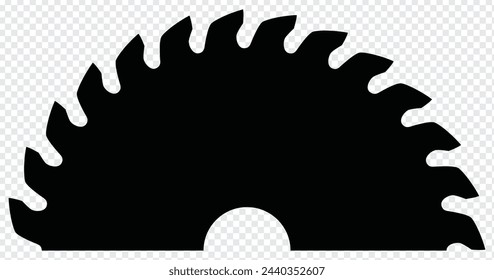 circular saw blade. Half sawblade. Isolated illustration on  transparent background.