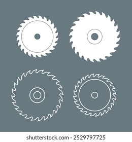 Icono de hoja de sierra circular. Construcción, símbolo del aserradero. Herramienta eléctrica para cortar madera. Disco de metal plano con dientes.