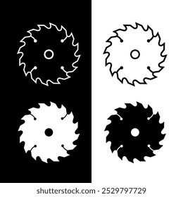Symbol für Kreissägeblatt. Konstruktion, Sägewerkssymbol. Elektrowerkzeug zum Schneiden von Holz. Flache Metallscheibe mit Zähnen.