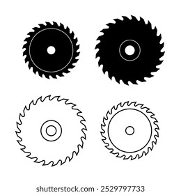 Symbol für Kreissägeblatt. Konstruktion, Sägewerkssymbol. Elektrowerkzeug zum Schneiden von Holz. Flache Metallscheibe mit Zähnen.