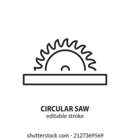 Circular saw blade line icon. Joinery vector symbol. Editable stroke.