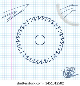 Circular Saw Blade Line Sketch Icon Isolated On White Background. Saw Wheel. Vector Illustration