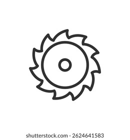 Circular saw blade, linear icon. Cutting tool for woodworking and construction. Line with editable stroke.